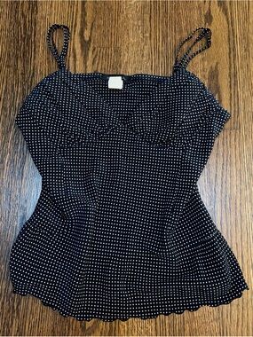 Y2K Heart Moon Star Black and White Polka Dot Cami Babydoll 100% Silk